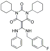 1,3-DICYCLOHEXYL-5-((4-FLUOROBENZYLAMINO)(PHENYLAMINO)METHYLENE)PYRIMIDINE-2,4,6(1H,3H,5H)-TRIONE 结构式