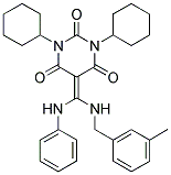 1,3-DICYCLOHEXYL-5-((3-METHYLBENZYLAMINO)(PHENYLAMINO)METHYLENE)PYRIMIDINE-2,4,6(1H,3H,5H)-TRIONE 结构式