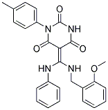 5-{(Z)-ANILINO[(2-METHOXYBENZYL)AMINO]METHYLIDENE}-1-(4-METHYLPHENYL)-2,4,6(1H,3H)-PYRIMIDINETRIONE 结构式