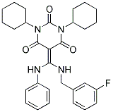 1,3-DICYCLOHEXYL-5-((3-FLUOROBENZYLAMINO)(PHENYLAMINO)METHYLENE)PYRIMIDINE-2,4,6(1H,3H,5H)-TRIONE 结构式