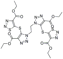 DIETHYL 5,5'-(3,3'-(ETHANE-1,2-DIYL)BIS(5-(ETHOXYCARBONYL)-3H-1,2,3-TRIAZOLE-4,3-DIYL))BIS(SULFANEDIYL)BIS(1,2,3-THIADIAZOLE-4-CARBOXYLATE) 结构式