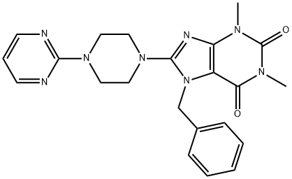 7-BENZYL-1,3-DIMETHYL-8-(4-PYRIMIDIN-2-YLPIPERAZIN-1-YL)-3,7-DIHYDRO-1H-PURINE-2,6-DIONE 结构式