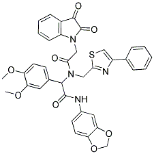 N-(BENZO[D][1,3]DIOXOL-5-YL)-2-(3,4-DIMETHOXYPHENYL)-2-(2-(2,3-DIOXOINDOLIN-1-YL)-N-((4-PHENYLTHIAZOL-2-YL)METHYL)ACETAMIDO)ACETAMIDE 结构式