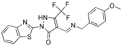 2-(1,3-BENZOTHIAZOL-2-YL)-4-{(E)-[(4-METHOXYBENZYL)IMINO]METHYL}-5-(TRIFLUOROMETHYL)-1,2-DIHYDRO-3H-PYRAZOL-3-ONE 结构式