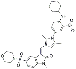 (Z)-3-((1-(4-(CYCLOHEXYLAMINO)-3-NITROPHENYL)-2,5-DIMETHYL-1H-PYRROL-3-YL)METHYLENE)-1-METHYL-5-(MORPHOLINOSULFONYL)INDOLIN-2-ONE 结构式