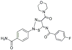 N-[(5Z)-2-[4-(AMINOCARBONYL)PHENYL]-4-(MORPHOLIN-4-YLCARBONYL)-1,2,3-THIADIAZOL-5(2H)-YLIDENE]-4-FLUOROBENZAMIDE 结构式