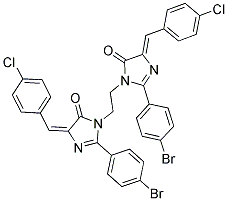 (E)-2-(4-Bromophenyl)-1-(2-((Z)-2-(4-bromophenyl)-4-(4-chlorobenzylidene)-5-oxo-4,5-dihydroimidazol-1-yl)ethyl)-4-(4-chlorobenzylidene)-1H-imidazol-5(4H)-one 结构式