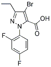 4-BROMO-1-(2,4-DIFLUOROPHENYL)-3-ETHYL-1H-PYRAZOLE-5-CARBOXYLIC ACID 结构式