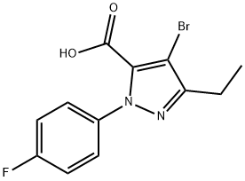 4-BROMO-3-ETHYL-1-(4-FLUOROPHENYL)-1H-PYRAZOLE-5-CARBOXYLIC ACID 结构式