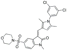 (Z)-3-((1-(3,5-DICHLOROPHENYL)-2,5-DIMETHYL-1H-PYRROL-3-YL)METHYLENE)-1-METHYL-5-(MORPHOLINOSULFONYL)INDOLIN-2-ONE 结构式