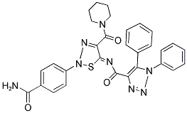 (Z)-N-(2-(4-CARBAMOYLPHENYL)-4-(PIPERIDINE-1-CARBONYL)-1,2,3-THIADIAZOL-5(2H)-YLIDENE)-1,5-DIPHENYL-1H-1,2,3-TRIAZOLE-4-CARBOXAMIDE 结构式