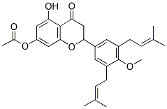 ACETIC ACID 5-HYDROXY-2-[4-METHOXY-3,5-BIS-(3-METHYLBUT-2-ENYL)-PHENYL]-4-OXO-CHROMAN-7-YL ESTER 结构式