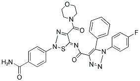 (Z)-N-(2-(4-CARBAMOYLPHENYL)-4-(MORPHOLINE-4-CARBONYL)-1,2,3-THIADIAZOL-5(2H)-YLIDENE)-1-(4-FLUOROPHENYL)-5-PHENYL-1H-1,2,3-TRIAZOLE-4-CARBOXAMIDE 结构式