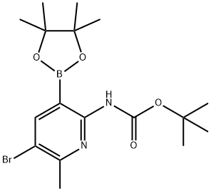 (5-溴-6-甲基-3-(4,4,5,5-四甲基-1,3,2-二氧杂环戊硼烷-2-基)吡啶-2-基)氨基甲酸叔丁酯 结构式