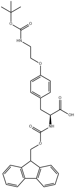 O-[2-[[叔丁氧羰基]氨基]乙基]-N-[芴甲氧羰基]-L-酪氨酸 结构式