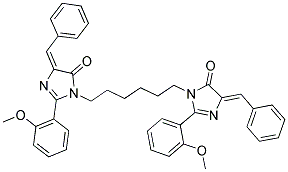 (E)-4-BENZYLIDENE-1-(6-((Z)-4-BENZYLIDENE-2-(2-METHOXYPHENYL)-5-OXO-4,5-DIHYDROIMIDAZOL-1-YL)HEXYL)-2-(2-METHOXYPHENYL)-1H-IMIDAZOL-5(4H)-ONE 结构式