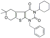 1-BENZYL-3-CYCLOHEXYL-6,6-DIMETHYL-1,5,6,8-TETRAHYDRO-2H-PYRANO[4',3':4,5]THIENO[2,3-D]PYRIMIDINE-2,4(3H)-DIONE 结构式