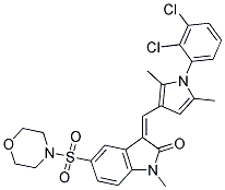 (Z)-3-((1-(2,3-DICHLOROPHENYL)-2,5-DIMETHYL-1H-PYRROL-3-YL)METHYLENE)-1-METHYL-5-(MORPHOLINOSULFONYL)INDOLIN-2-ONE 结构式