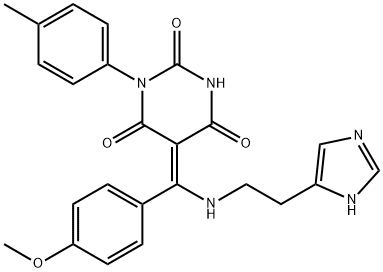 5-[(E)-{[2-(1H-Imidazol-5-yl)ethyl]amino}(4-methoxyphenyl)methylidene]-1-(4-methylphenyl)-2,4,6(1H,3H,5H)-pyrimidinetrione 结构式