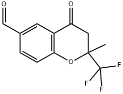 2-METHYL-4-OXO-2-(TRIFLUOROMETHYL)CHROMANE-6-CARBALDEHYDE 结构式