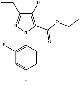 4-BROMO-1-(2,4-DIFLUOROPHENYL)-3-ETHYL-1H-PYRAZOLE-5-CARBOXYLIC ACID ETHYL ESTER 结构式
