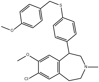 7-CHLORO-8-METHOXY-3-METHYL-1-(4-(4-METHOXYBENZYLTHIO)PHENYL)-2,3,4,5-TETRAHYDRO-1H-3-BENZAZEPINE 结构式