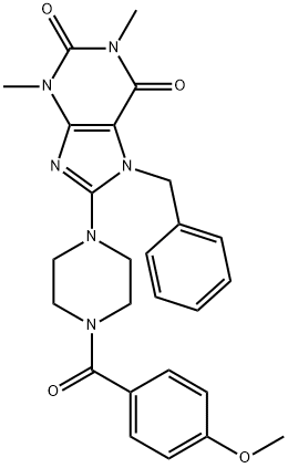 8-(4-(4-METHOXYBENZOYL)PIPERAZIN-1-YL)-7-BENZYL-1,3-DIMETHYL-3,7-DIHYDRO-1H-PURINE-2,6-DIONE 结构式