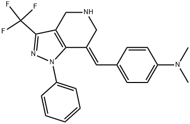 7-(E)-P-DIMETHYLAMINOBENZYLIDENE-4,5,6,7-TETRAHYDRO-1-PHENYL-3-(TRIFLUOROMETHYL)PYRAZOLO-[4,3-C]-PYRIDINE 结构式