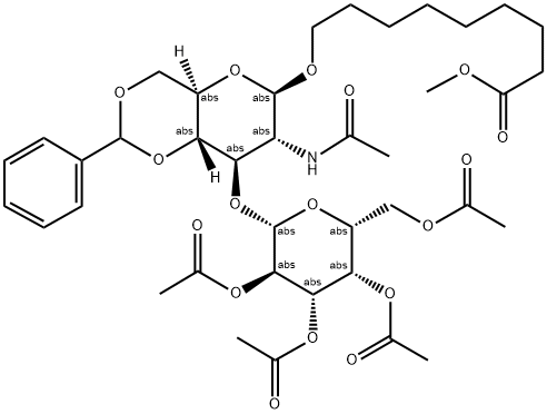 8-METHOXYCARBONYLOCTYL 2,3,4,6-TETRA-O-ACETYL-BETA-D-GALACTOPYRANOSYL(1-3)-2-ACETAMIDO-4,6-O-BENZYLIDENE-2-DEOXY-BETA-D-GLUCOPRANOSIDE 结构式