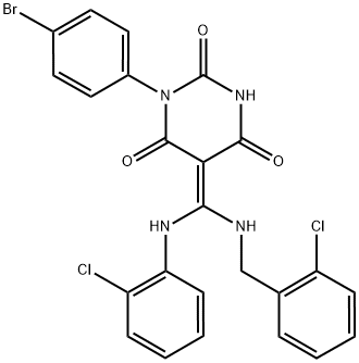 (Z)-1-(4-BROMOPHENYL)-5-((2-CHLOROBENZYLAMINO)(2-CHLOROPHENYLAMINO)METHYLENE)PYRIMIDINE-2,4,6(1H,3H,5H)-TRIONE 结构式