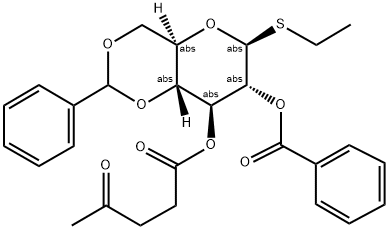 ETHYL 2-O-BENZOYL-4,6-O-BENZYLIDENE-3-O-(4-OXOPENTANOATE)-1-THIO-BETA-D-GLUCOPYRANOSIDE 结构式