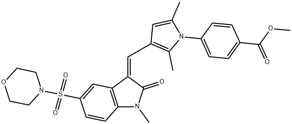 (Z)-METHYL 4-(2,5-DIMETHYL-3-((1-METHYL-5-(MORPHOLINOSULFONYL)-2-OXOINDOLIN-3-YLIDENE)METHYL)-1H-PYRROL-1-YL)BENZOATE 结构式