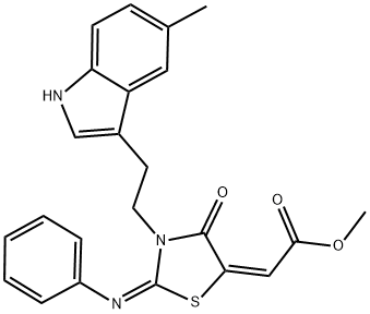 METHYL 2-[3-[2-(5-METHYL-1H-INDOL-3-YL)ETHYL]-4-OXO-2-(PHENYLIMINO)-1,3-THIAZOLIDIN-5-YLIDENE]ACETATE 结构式