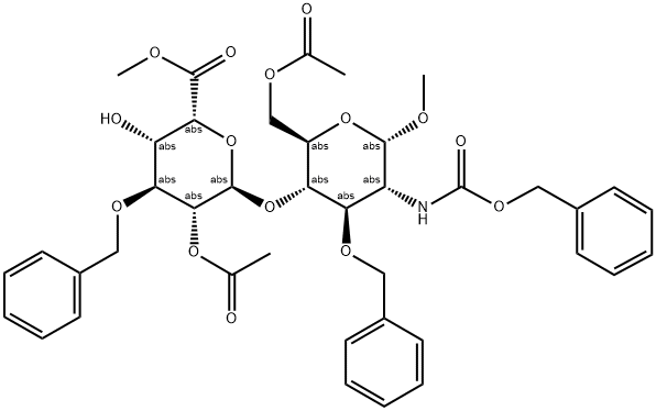 METHYL (METHYL 2-O-ACETYL-3-O-BENZYL-ALPHA-L-IDOPYRANOSYLURONATE)(1-4)-6-O-ACETYL-3-O-BENZYL-2-BENZYLOXYCARBONYLAMINO-2-DEOXY-ALPHA-D-GLUCOPYRANOSIDE 结构式