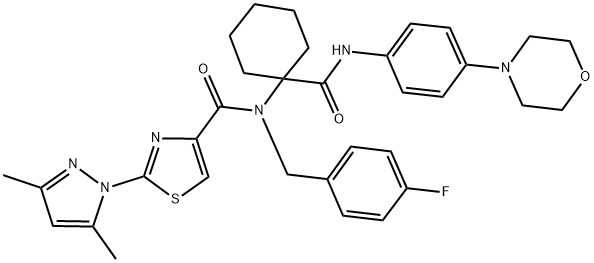 2-(3,5-DIMETHYL-1H-PYRAZOL-1-YL)-N-(4-FLUOROBENZYL)-N-(1-(4-MORPHOLINOPHENYLCARBAMOYL)CYCLOHEXYL)THIAZOLE-4-CARBOXAMIDE 结构式