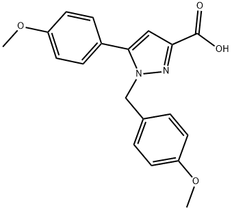 1-(4-METHOXYBENZYL)-5-(4-METHOXYPHENYL)-1H-PYRAZOLE-3-CARBOXYLIC ACID 结构式