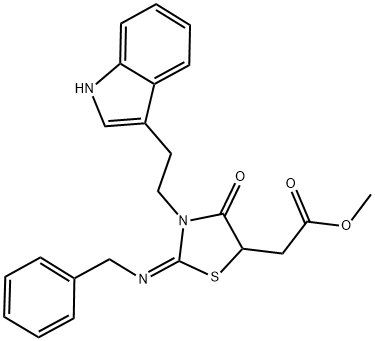 METHYL 2-{3-[2-(1H-INDOL-3-YL)ETHYL]-2-BENZYLIMINO-4-OXO-1,3-THIAZOLIDIN-5-YL}ACETATE 结构式