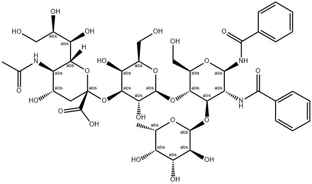BENZAMIDO 5-ACETAMIDO-3,5-DI-DEOXY-D-GLYCERO-ALPHA-D-GALACTO-2-NONULOPYRANOSYL(2-3)-BETA-D-GALACTOPYRANOSYL(1-4)-[ALPHA-L-FUCOPYRANOSY(1-3)]-2-BENZAMIDO-1,2-DIDEOXY-BETA-D-GLUCOPYRANOSIDE 结构式