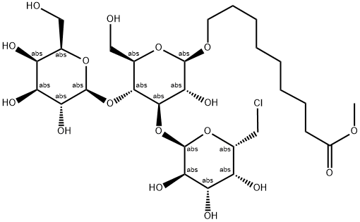 8-METHOXYCARBONYLOCTYL 6-CHLORO-6-DEOXY-ALPHA-D-GALACTOPYRANOSYL(1-3)-[BETA-D-GALACTOPYRANOSYL(1-4)]-BETA-D-GLUCOPYRANOSIDE (6-CHLORO-ALPHA-D-GAL(1-3)-[BETA-D-GAL-(1-4)]-BETA-D-GLC-1-OGR) 结构式