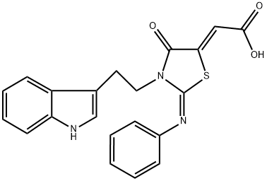 (2Z)-[(2E)-3-[2-(1H-INDOL-3-YL)ETHYL]-4-OXO-2-(PHENYLIMINO)-1,3-THIAZOLIDIN-5-YLIDENE]ACETIC ACID 结构式