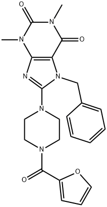 7-BENZYL-8-[4-(2-FUROYL)PIPERAZIN-1-YL]-1,3-DIMETHYL-3,7-DIHYDRO-1H-PURINE-2,6-DIONE 结构式