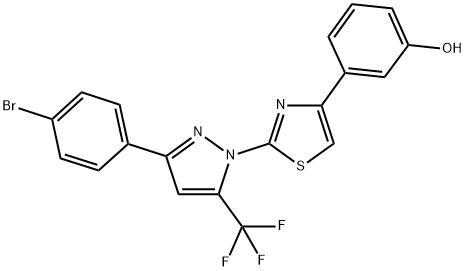 3-{2-[3-(4-Bromophenyl)-5-(trifluoromethyl)-1H-pyrazol-1-yl]-1,3-thiazol-4-yl}phenol 结构式