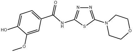 4-HYDROXY-3-METHOXY-N-(5-MORPHOLIN-4-YL-1,3,4-THIADIAZOL-2-YL)BENZAMIDE 结构式