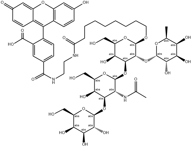 beta-D-Gal(1-3)-beta-D-GalNAc(1-3)-[alpha-L-Fuc(1-2)]-beta-D-Gal-1-(5-carbxyfluorescein) 结构式