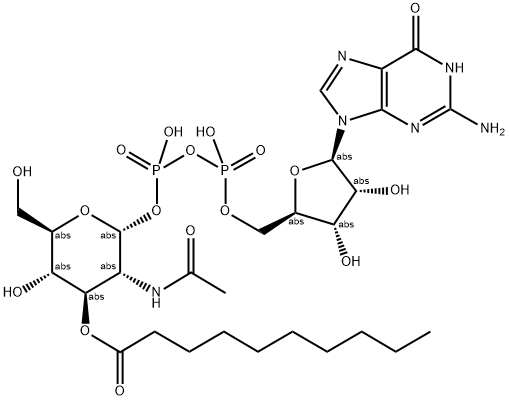 GDP 3-O-decanoyl-2-deoxy-alpha-D-glucopyranosyl diphosphate 结构式