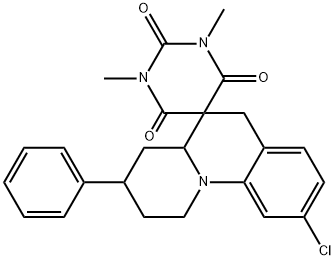 SPIRO[1,3-DIMETHYL-2,4,6(1H,3H,5H)-PYRIMIDINETRIONE-5,5'-(9'-CHLORO-3'-PHENYL-2',3',4',4A',5',6'-HEXAHYDRO-1'H-PYRIDO[1',2'-A']QUINOLINE)] 结构式