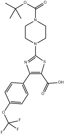 2-(N-BOC)PIPERAZINE-4-(4-TRIFLUOROMETHYL)-THIAZOLE-5-CARBOXYLIC ACID 结构式