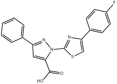 1-[4-(4-FLUOROPHENYL)-1,3-THIAZOL-2-YL]-3-PHENYL-1H-PYRAZOLE-5-CARBOXYLIC ACID 结构式