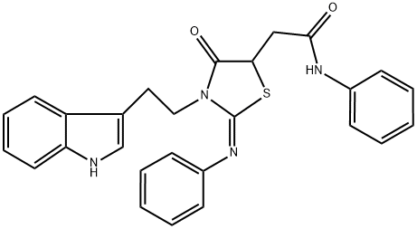 (E)-2-(3-(2-(1H-Indol-3-yl)ethyl)-4-oxo-2-(phenylimino)thiazolidin-5-yl)-N-phenylacetamide 结构式
