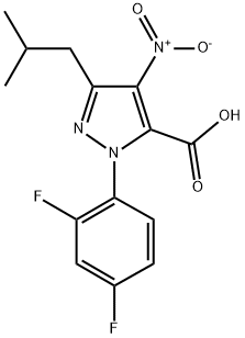 1-(2,4-DIFLUOROPHENYL)-3-(2-METHYLPROPYL)-4-NITRO-1H-PYRAZOLE-5-CARBOXYLIC ACID 结构式